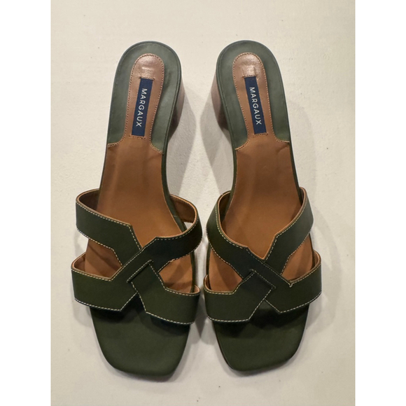 MARGAUX The MX 35 Olive Calf Leather Block Heel Sandals Size 11 - Picture 10 of 11